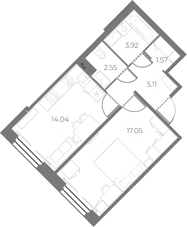 1-комнатная квартира 44.24 м², 2/18 эт., ЖК «Огни Залива»